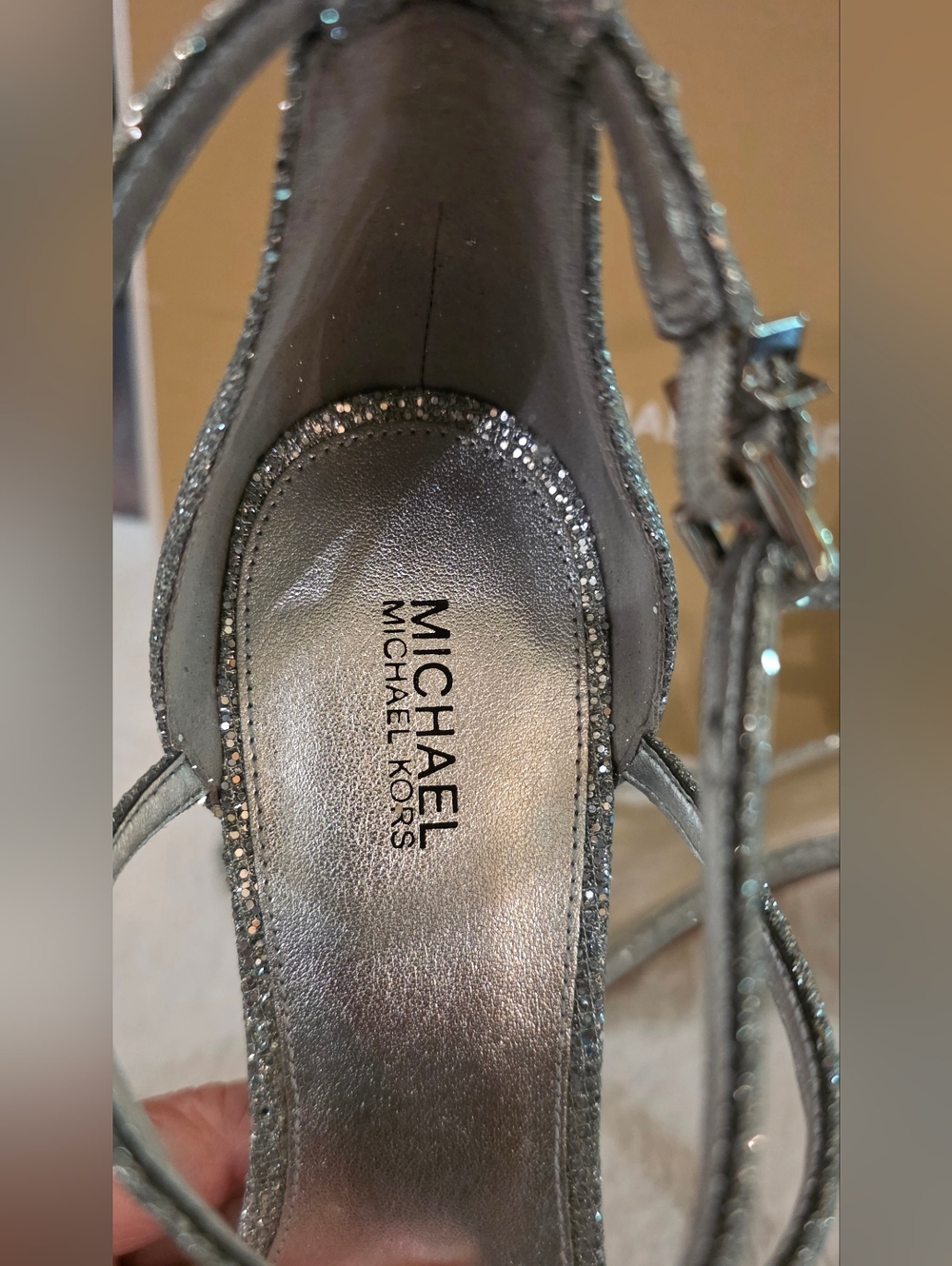 Michael Kors Sparkling Silver Ankle-Strap Stiletto Sandals - Picture 2 of 9